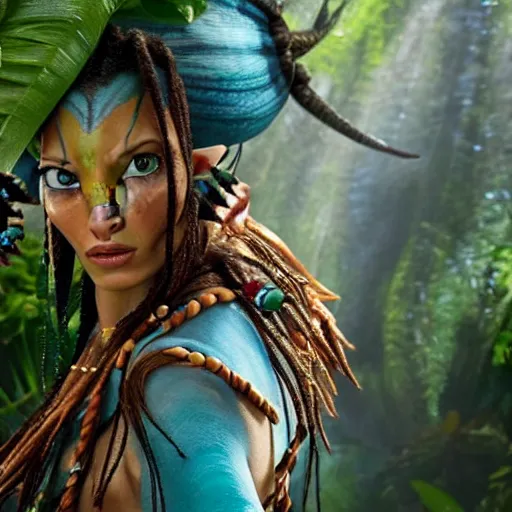 Image similar to stunning awe inspiring johnny depp as a navi from the movie avatar, movie still 8 k hdr atmospheric lighting