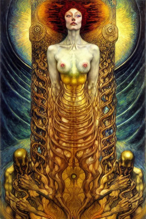 Image similar to Divine Chaos Engine by Karol Bak, Jean Delville, William Blake, Gustav Klimt, and Vincent Van Gogh, symbolist, visionary