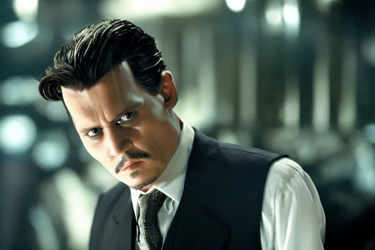 Prompt: film still of Johnny Depp as Bruce Wayne in The Dark Knight, 4k