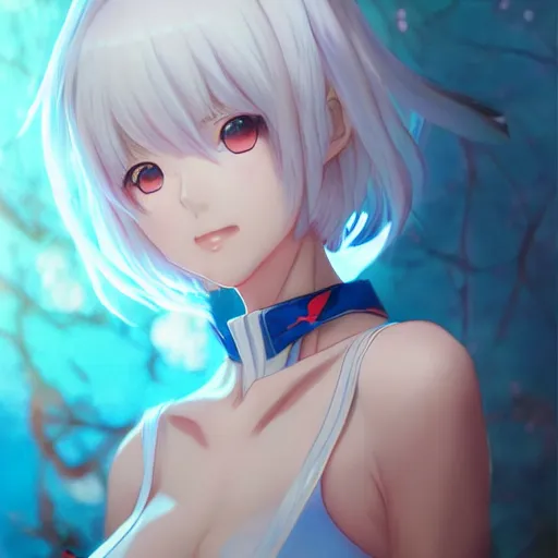 Image similar to anime portrait of rei ayanami as an anime girl by Stanley Artgerm Lau, WLOP, Rossdraws, James Jean, Andrei Riabovitchev, Marc Simonetti, and Sakimichan, trending on artstation