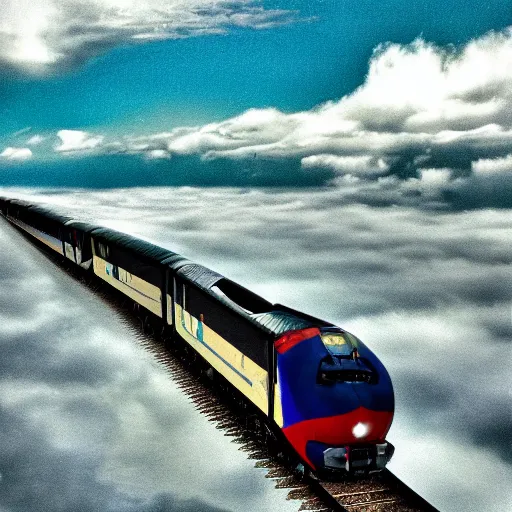 Prompt: train vagon flying through the clouds