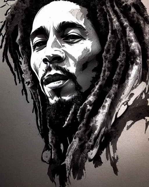 Image similar to / dream portrait of bob marley, concept art, sumi - e style, intricate linework, artstation, trending, highly detailed, smooth, focus, art by yoji shinkawa,