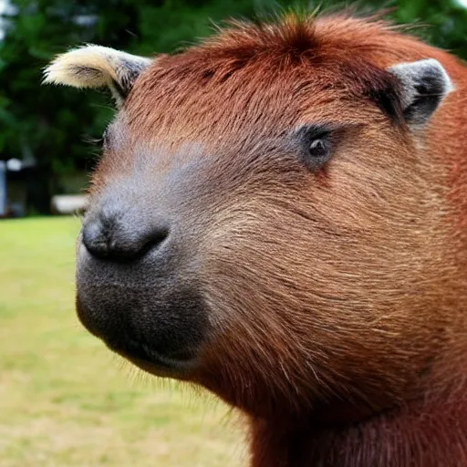 Image similar to an antropomorphic capybara wearing a suit