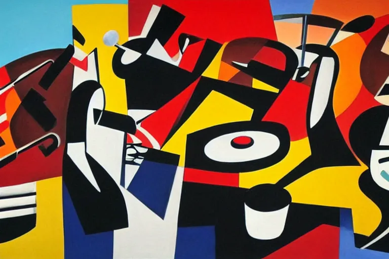 Prompt: jazz music as depicted by an abstract painting by Stuart Davis