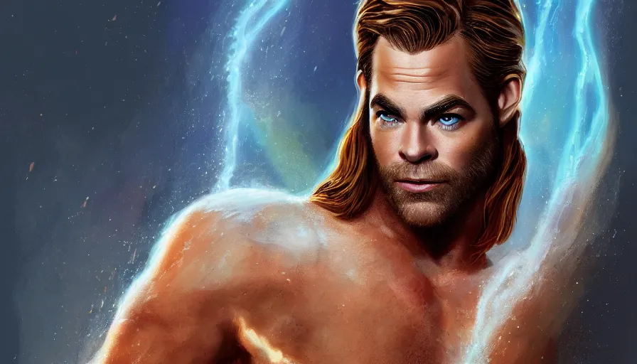 Image similar to Digital painting of Chris Pine as Zeus, hyperdetailed, artstation, cgsociety, 8k