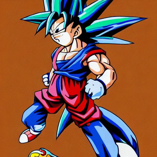 Image similar to goku, in a sonic costume, Trending on Artstation, Hiroaki Tsutsumi style