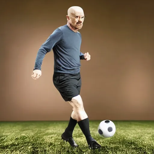 Image similar to walter white playing football soccer, sport photography