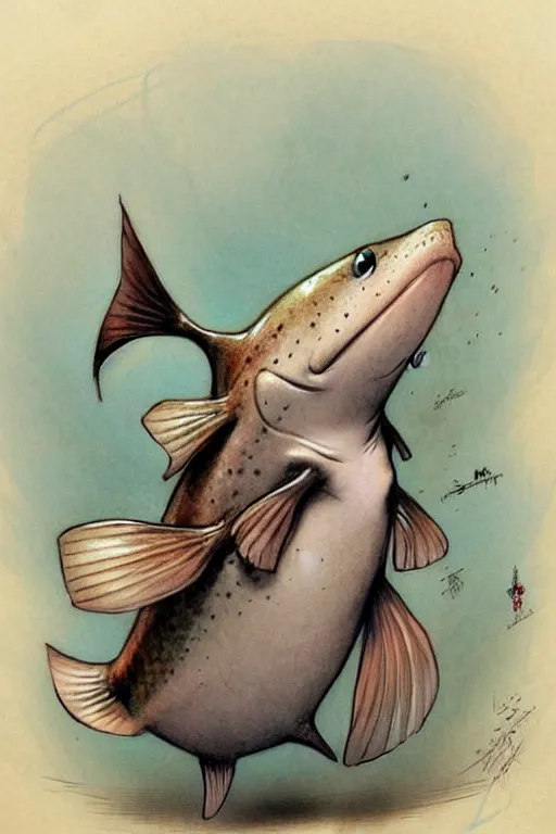 Prompt: ( ( ( ( ( cartoon fish in suit. muted colors. ) ) ) ) ) by jean - baptiste monge!!!!!!!!!!!!!!!!!!!!!!!!!!!