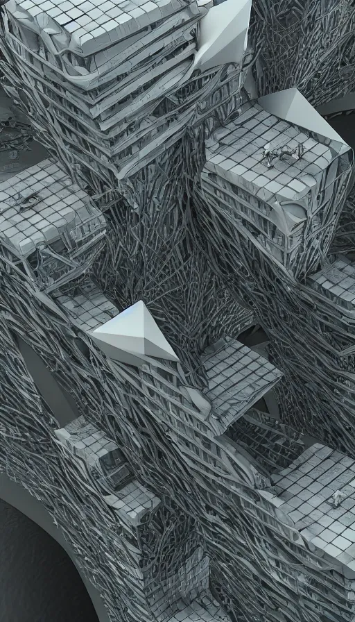 Image similar to giant modern smart futuristic lovecraftian building architecture, mc escher, transversal section, 8 k, ultra detailed, octane render, realistic