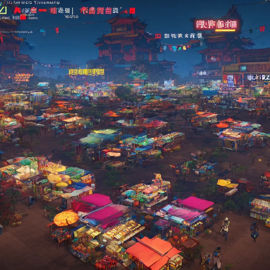 Prompt: taipei ningxia night market in horizon : zero dawn