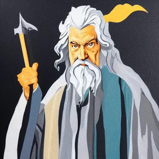 Prompt: gandalf as bauhaus deco painting