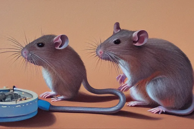Prompt: still life of rats on mars, Noah Verrier, oil painting, trending
