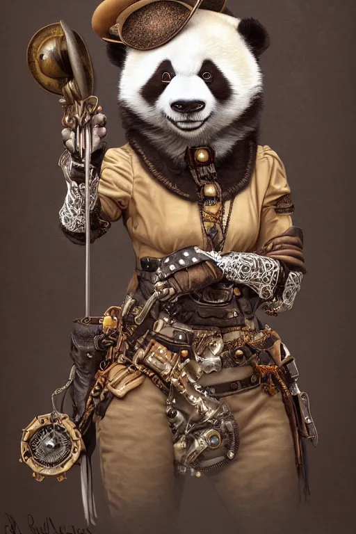 Prompt: anthropomorphic panda as a steampunk cowgirl, intricate, elegant, highly detailed, digital painting, artstation, concept art, smooth, sharp focus, contemporary fashion shoot, by edward robert hughes, annie leibovitz and steve mccurry, david lazar, jimmy nelsson, hyperrealistic, octane render