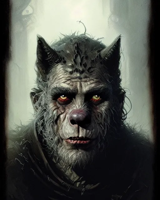 Image similar to portrait of lon chaney jr wolfman universal pictures, fantasy character portrait, ultra realistic, concept art, intricate details, highly detailed by greg rutkowski, gaston bussiere, craig mullins, simon bisley