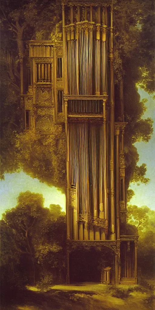 Image similar to detailed oil painting of a pipe organ by Asher Brown Durand and alan lee and goya