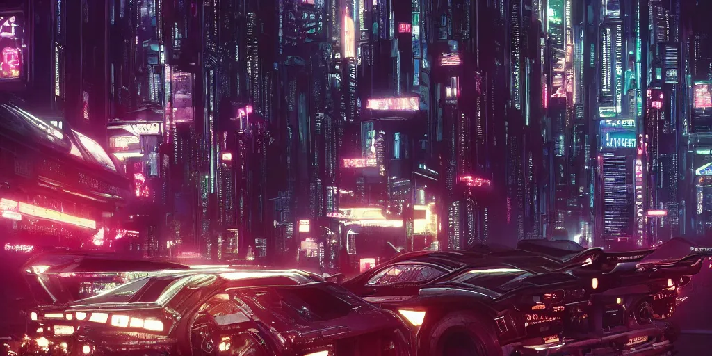 Image similar to cyberpunk city, cyberpunk car lamborgini counatch, blade runner style, visual byoperator roger deakins, by neill blomkamp, elysium and altered carbon style, extreamly detailed, by ghost in the shell, by mamoru oshii