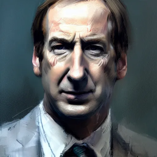 Prompt: A realistic hyperdetailed wide-shot digital oil portrait painting of Saul Goodman in the style of Guy Denning, Ruan Jia, and Craig Mullins. Trending on ArtStation, DeviantArt, and Instagram. CGSociety Digital art.