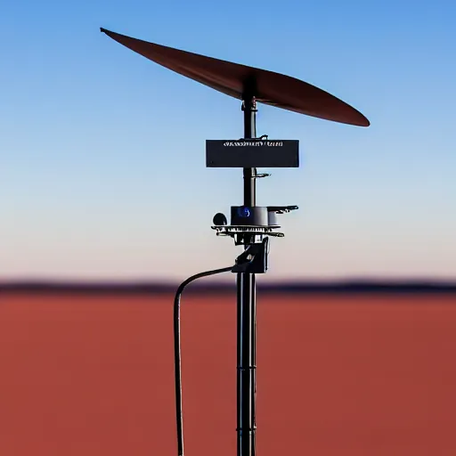 Image similar to mobile camoflaged rugged weather station sensor antenna for monitoring the australian desert, XF IQ4, 150MP, 50mm, F1.4, ISO 200, 1/160s, dawn