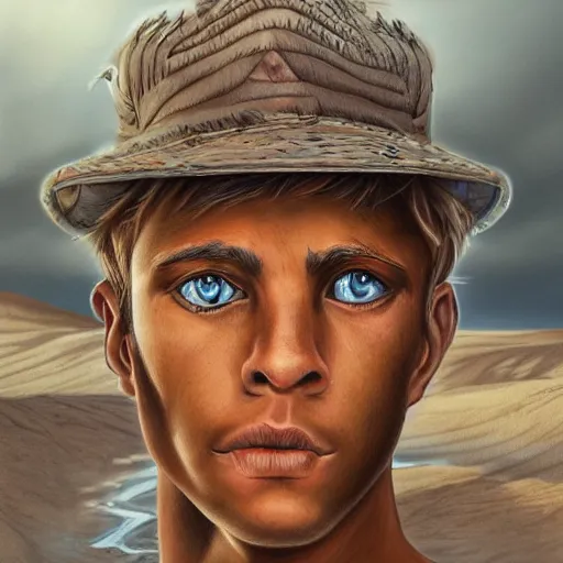 Image similar to a detailed portrait of a tan boy with a small face tattoo in the desert, fantasy art illustration, incredibly highly detailed and realistic, 8 k, sharp focus