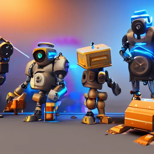 Image similar to 🤖🎮, clash royal style characters, unreal engine 5, octane render, detailed, cinematografic, cinema 4 d