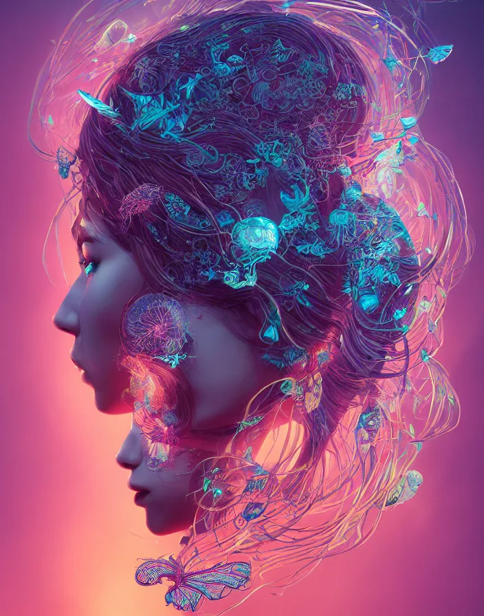 Prompt: goddess portrait. jellyfish butterfly phoenix head. intricate artwork by Tooth Wu and wlop and beeple and dan mumford. octane render, trending on artstation, greg rutkowski very coherent symmetrical artwork. cinematic, hyper realism, high detail, octane render, 8k, depth of field, bokeh