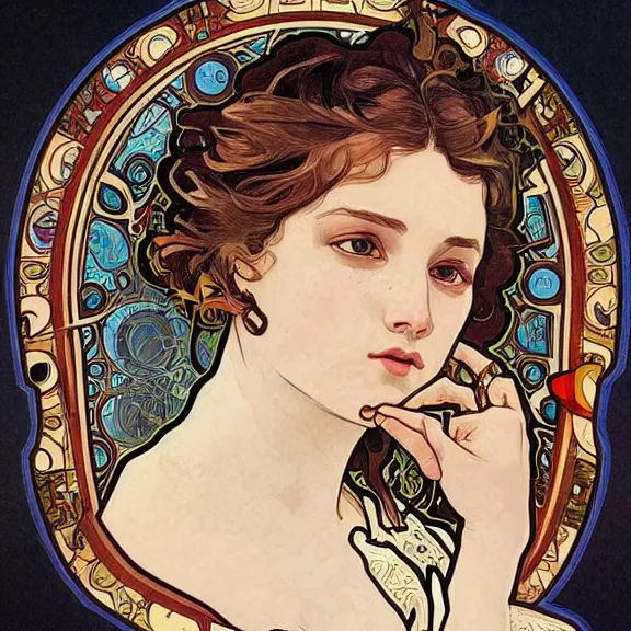 Image similar to a highly detailed beautiful portrait in the style of alphonse mucha and in the style of james jean.