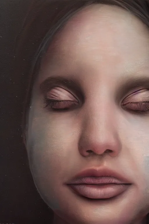 Image similar to woman's face close up portrait, eyes shut, third eye open, chakra energy waves resonating from her body, ethereal aura, epic surrealism 8k oil painting, portrait, perspective, high definition, post modernist layering, by Sean Yoro, Gerald Brom