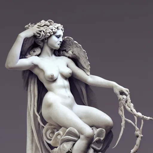 Image similar to sculpture of persephone, goddess of the underworld, made by michelangelo, art station, concept art