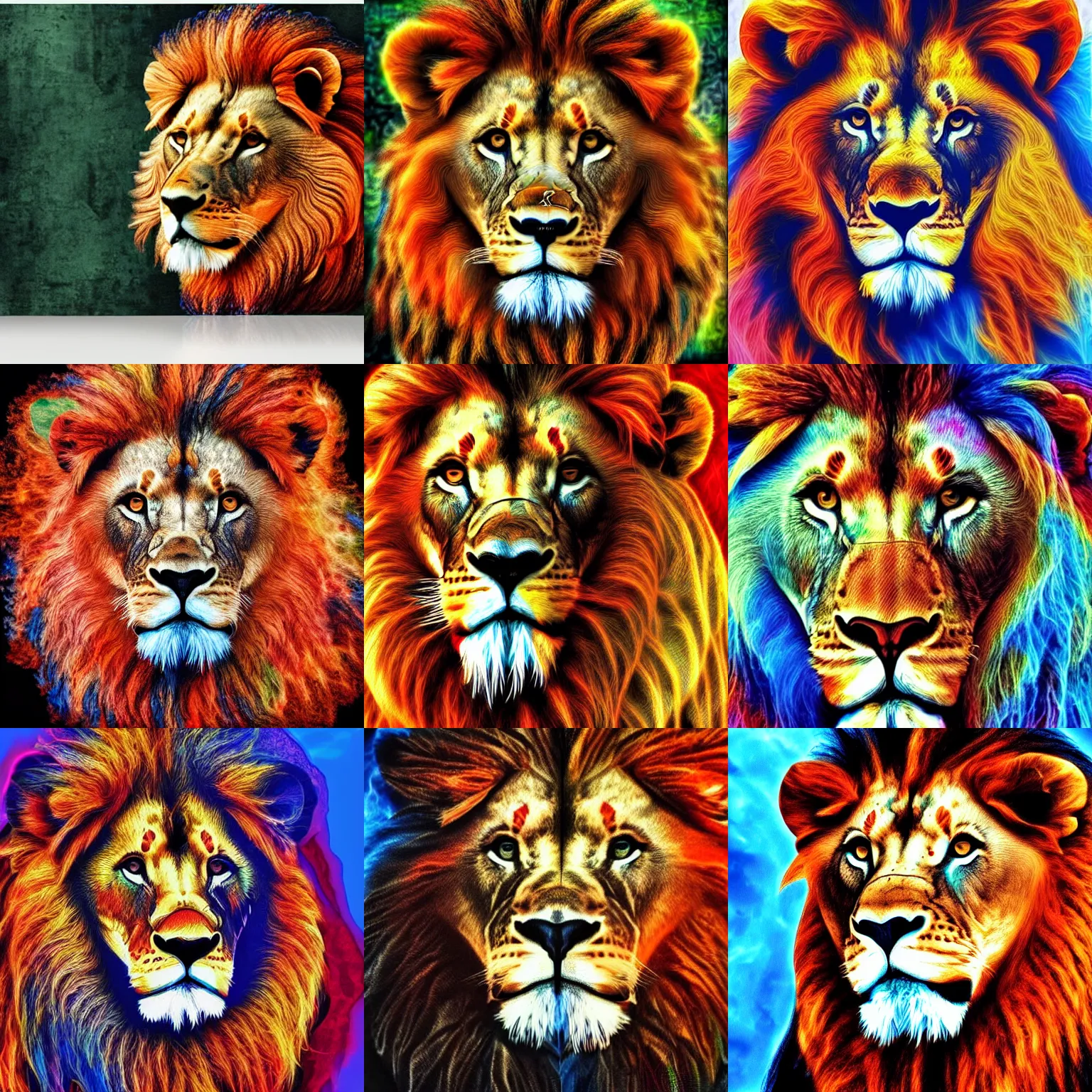 Prompt: portrait of a lion using style transfer of fire