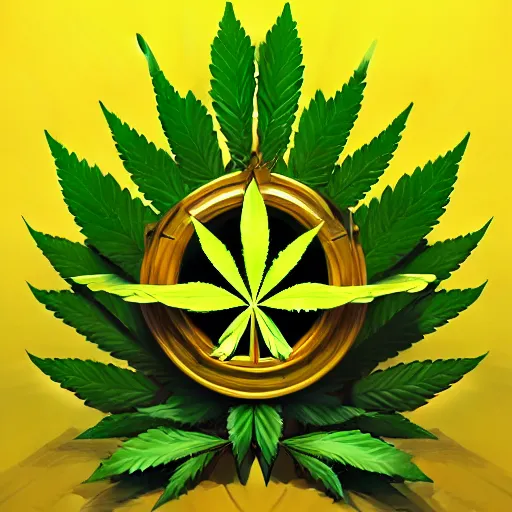 Image similar to game concept art of a cannabis symbolism, logo, cgsociety, artstation