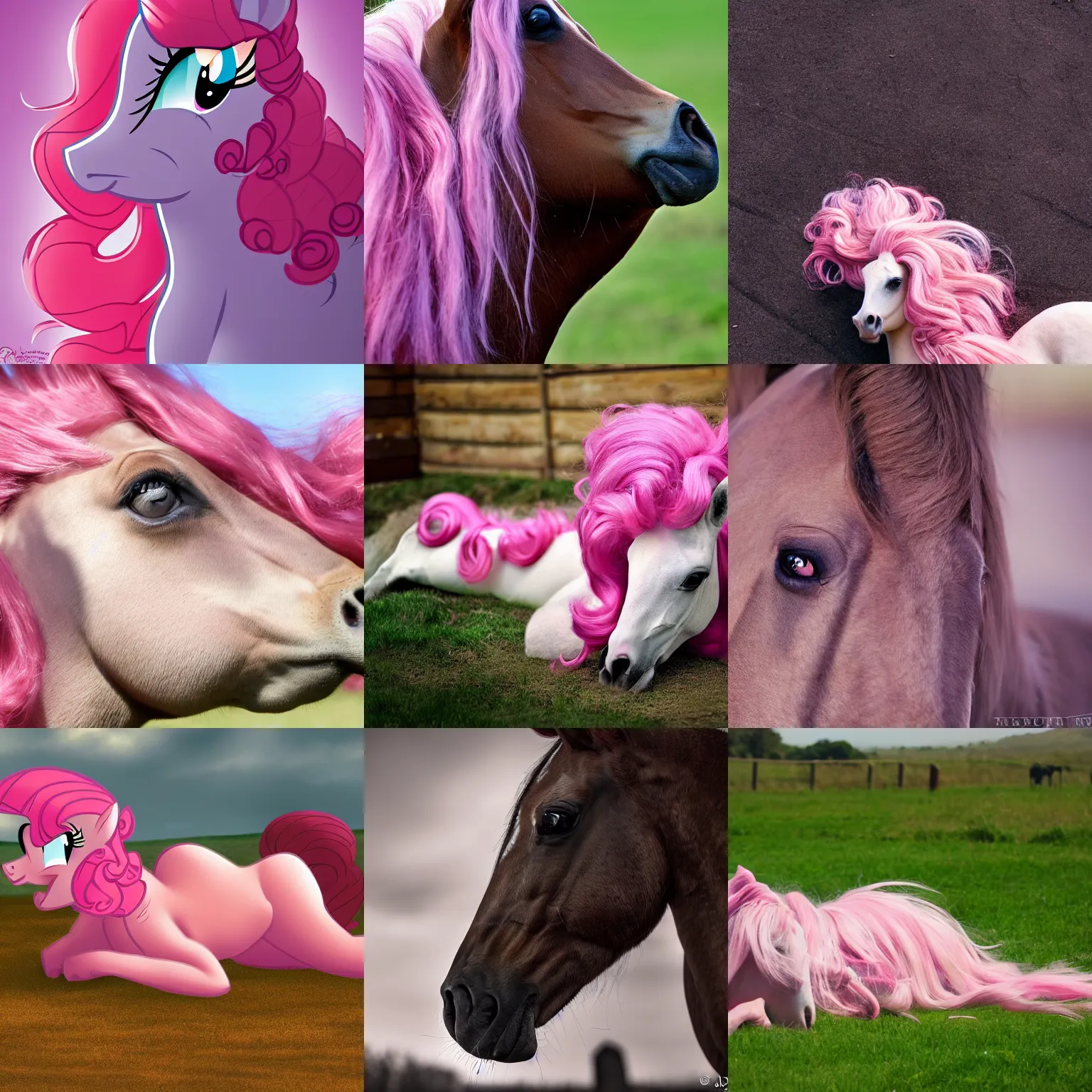 Prompt: Pinkie Pie, Equine Photography, laying down whilst facing away, 4k, 🍑