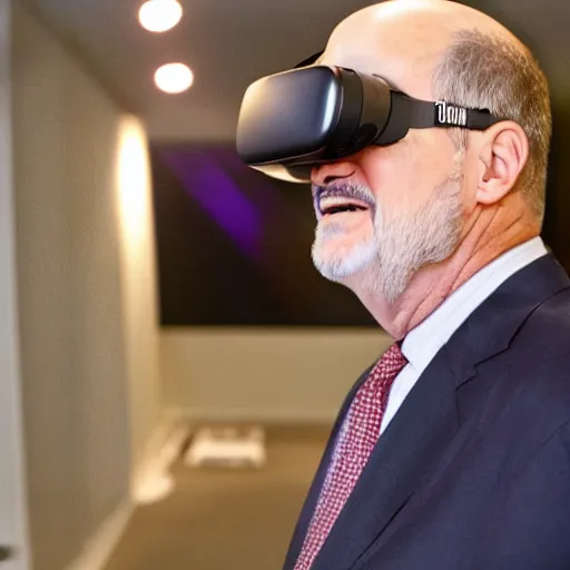 Prompt: jim cramer wearing a VR headset, high detail, photorealistic