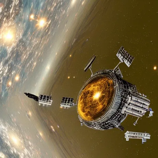 Prompt: a space station in front of a wormhole