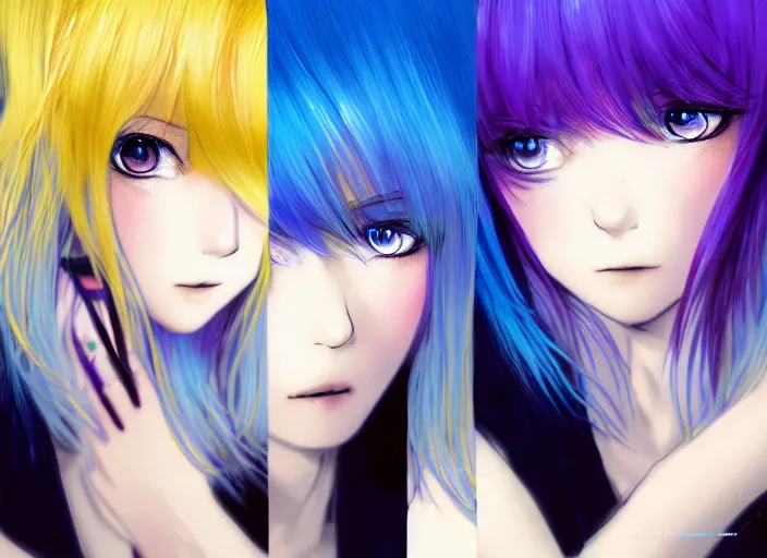 Image similar to rimuru tempest winking, sky blue straight hair, bangs, with amber eyes, gold eyes, wearing a black jacket, high collar, ultra detailed, concept art, award winning photography, digital painting, pretty, cinematic, wlop artstation, closeup, pixiv, popular, yoshitaka amano, andy warhol, ilya kuvshinov,