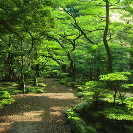 Image similar to a japanese forest, sunny