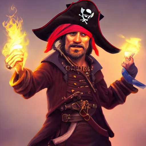 Image similar to pirate lighting his cigar with black dragon, digital art, trending on artstation