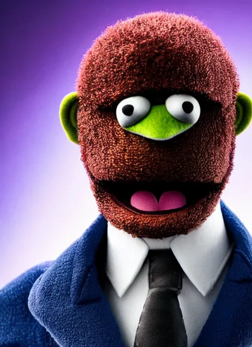 Prompt: studio portrait still of muppet!!!!! nick fury the winter soldier in avengers endgame!!!!!! as a muppet muppet as a muppet, 8 k, studio lighting, key light,