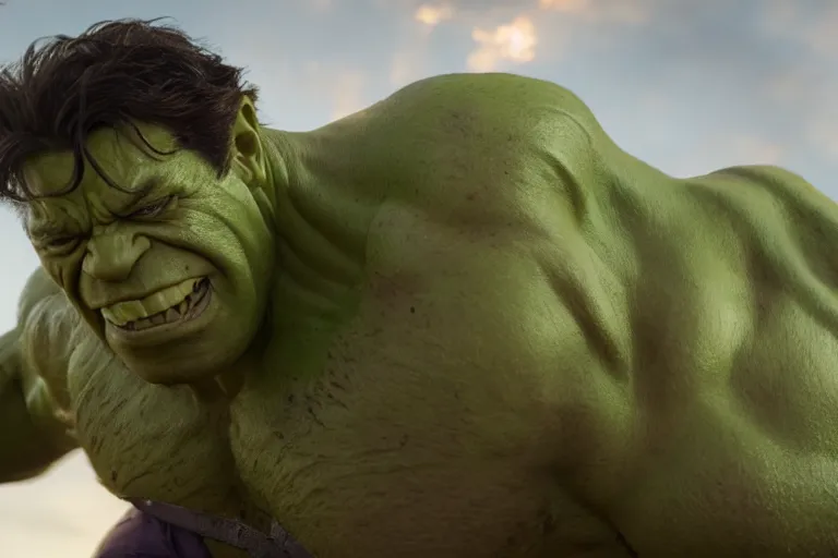 Prompt: film still of Lou Ferigno as hulk in avengers infinity war, 4k