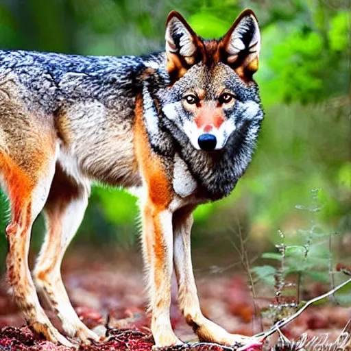 Image similar to red wolf playing in the forest