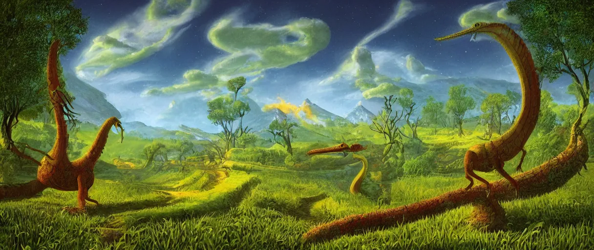 Image similar to a beautiful illustration of trogdor in the countryside by Tim White