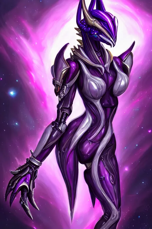 Prompt: backshot galactic hyperdetailed elegant beautiful stunning giantess anthropomorphic mecha hot sexy female dragon goddess, sharp spines claws ears, smooth purple eyes, smooth fuschia skin, silver armor, in space, epic proportions, epic scale, epic size, warframe destiny fanart, furry, dragon art, goddess art, giantess art, furaffinity, octane