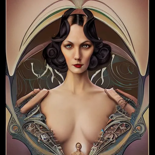 Image similar to an art nouveau, ( streamline moderne ), multi - racial portrait in the style of anna dittmann and donato giancola and chanthara. very large, clear, expressive, and intelligent eyes. centered, ultrasharp focus, dramatic lighting, photorealistic digital matte painting, intricate symmetrical ultra detailed background.