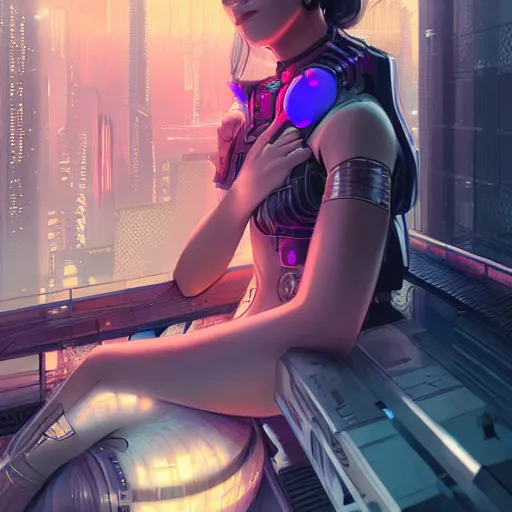 portrait of a anime girl cyberpunk Stock Illustration