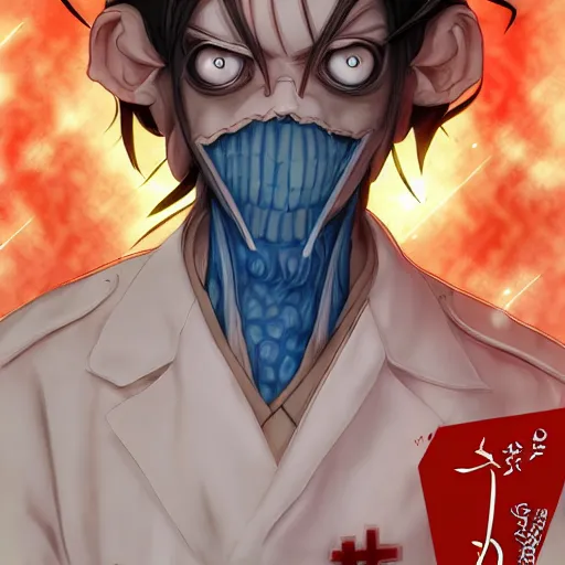 Image similar to portrait ofdiabolical, self - righteous medical officer infected with an alien disease, anime fantasy illustration by tomoyuki yamasaki, kyoto studio, madhouse, ufotable, trending on artstation