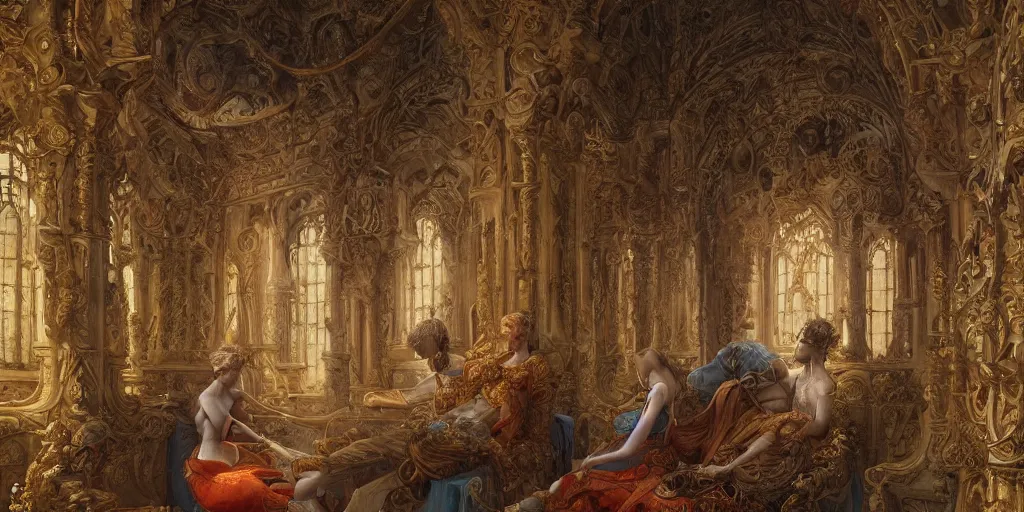 Image similar to a stunning and noble highly detailed romantic period style painting of the place where gods come into being by james jean, josep tapiro baro and harles sillem lidderdale, trending on artstation, oil painting masterpiece, symmetry, rule of thirds, mysterious