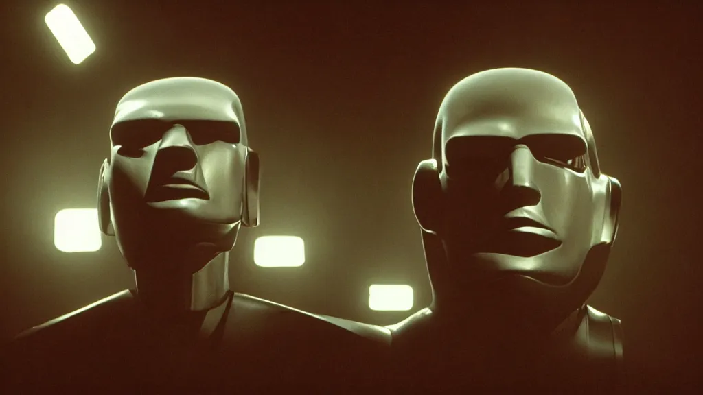 Prompt: The robot head man, movie still, cinematic composition, cinematic light, by David Lynch