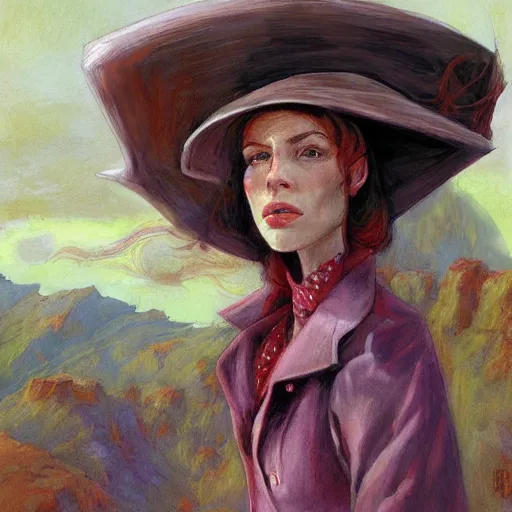 Image similar to woman with a giant, ridiculous hat, by jon foster