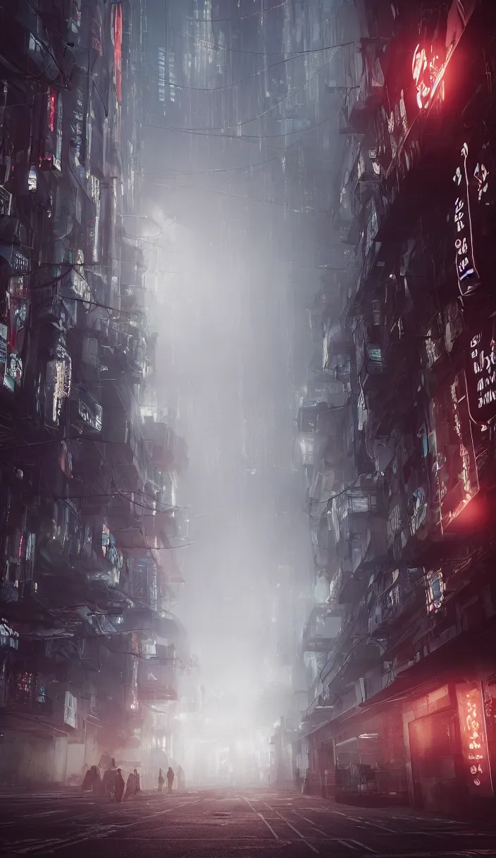 Image similar to a foggy night in milano in 2 0 7 9, cyberpunk future, distopic, cinestill, photography, realistic, hyper detailed, unreal engine, cinematic, octane render