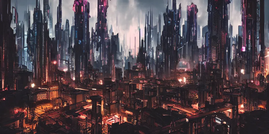 Image similar to gothic city of the future cyberpunk style