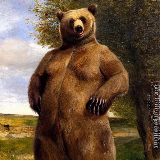 Image similar to oversized grizzly bear as an 1 8 th century nobleman, painted by john everett millais